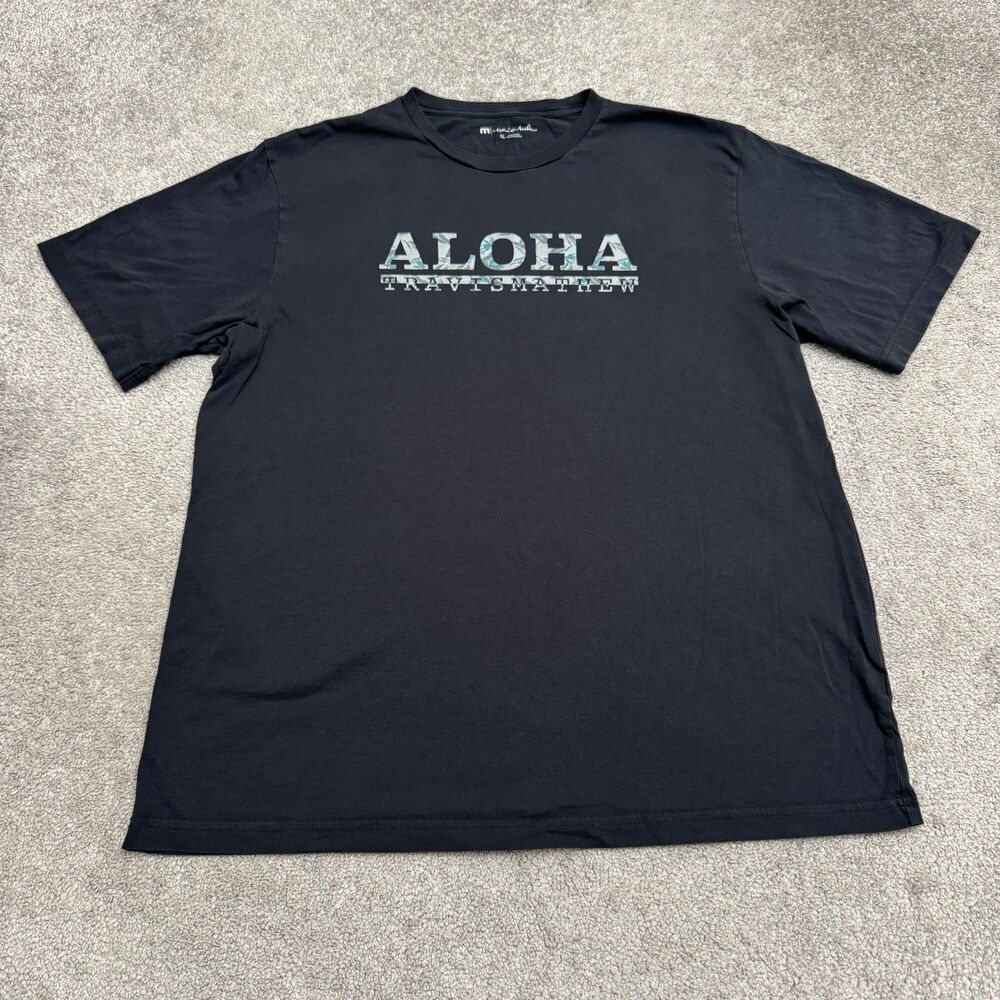 Travis Mathew Aloha Graphic T-Shirt Mens XL Black Pima Cotton Short Sleeve Tee